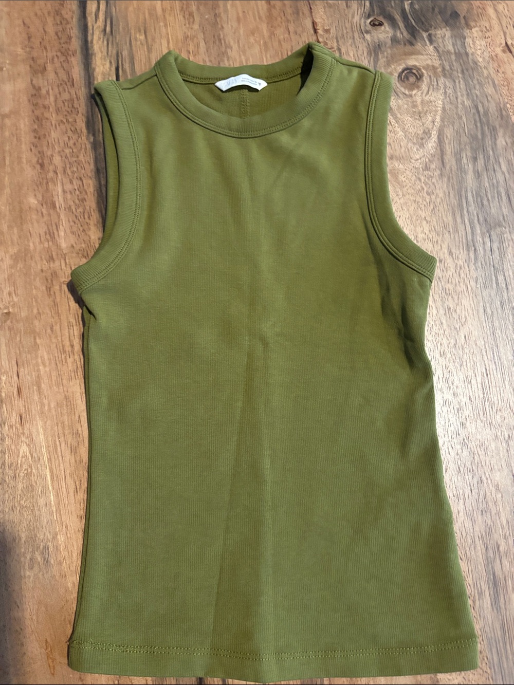 Zara Olive Green Sleeveless Rib Tank